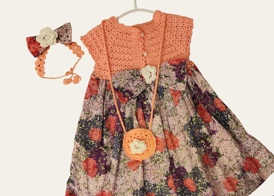 Toddler Knit Girl's Dress with Floral Pattern
