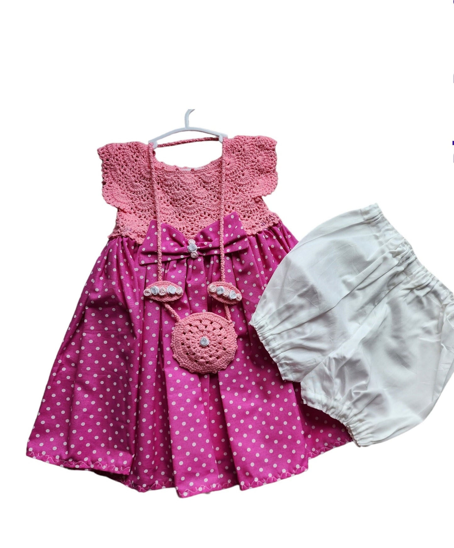 4 pcs Toddler Girls Dress Special  Set White Polka