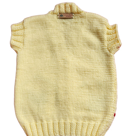 3 pcs Adorable Bear-Embroidered Yellow Knit Vest Set for Your Little One, Crochet Baby Vest Bear Set with boots and rattle..