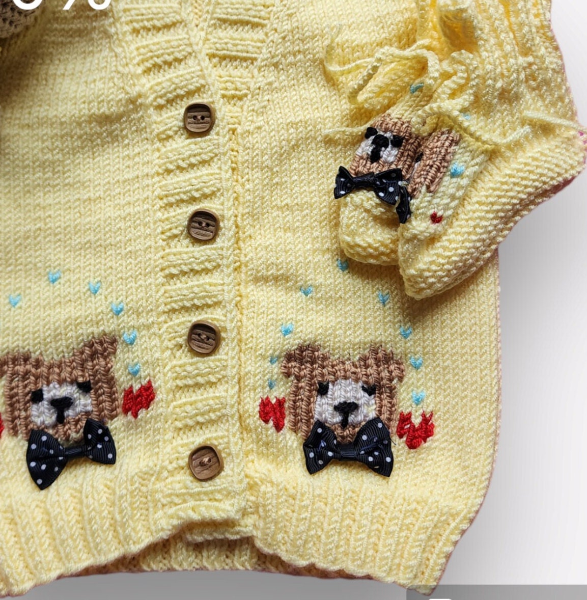 3 pcs Adorable Bear-Embroidered Yellow Knit Vest Set for Your Little One, Crochet Baby Vest Bear Set with boots and rattle..