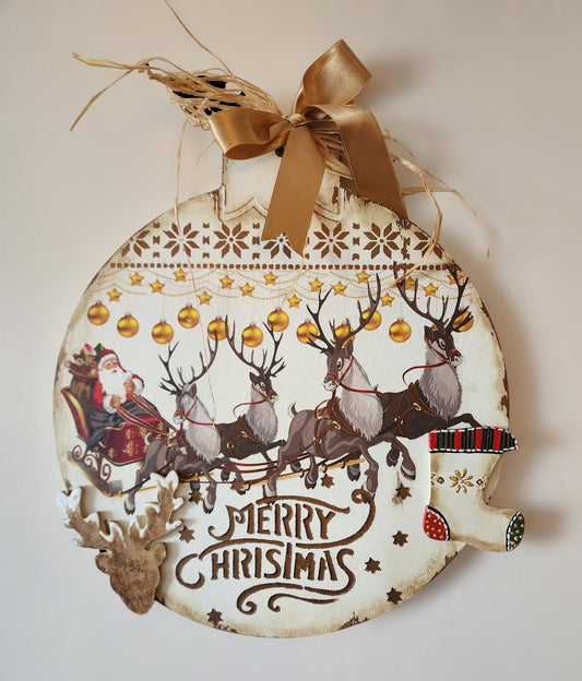 Merry Christmas Wooden Painting Door Ornament