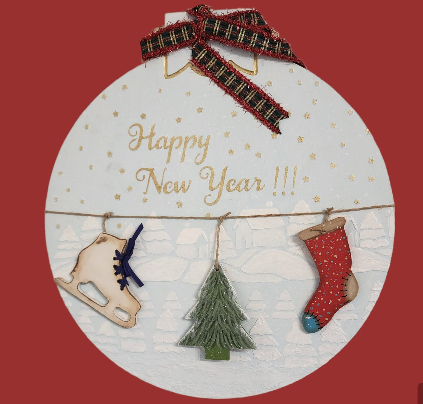 Happy New Year Door Decor, Door and Wall Wood Hanger, Wood Wall Hanger