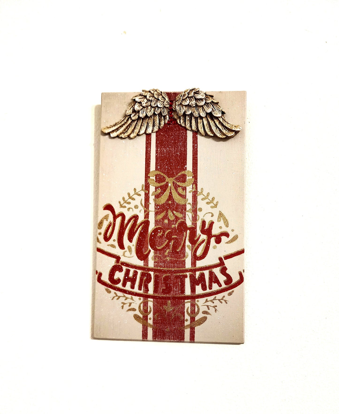 Wood Painting Handmade Wall Board Merry Christmas with Angel Wings, Wooden Wall Decor