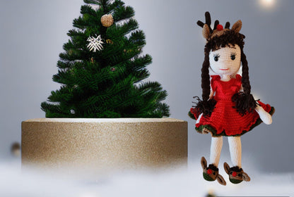 Christmas Amigurumi Girl Reindeer Dress| Reindeer Girl |Christmas Amigurumi | Red Dress Amigurumi Girl Doll