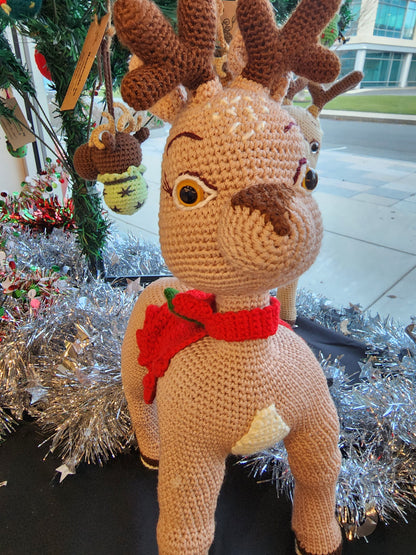 Christmas Reindeer  For Home decor| Reindeer Amigurumi Toy  for Christmas |Christmas Gift, Santa Reindeer Red ,|Handmade Reindeer Amigurumi