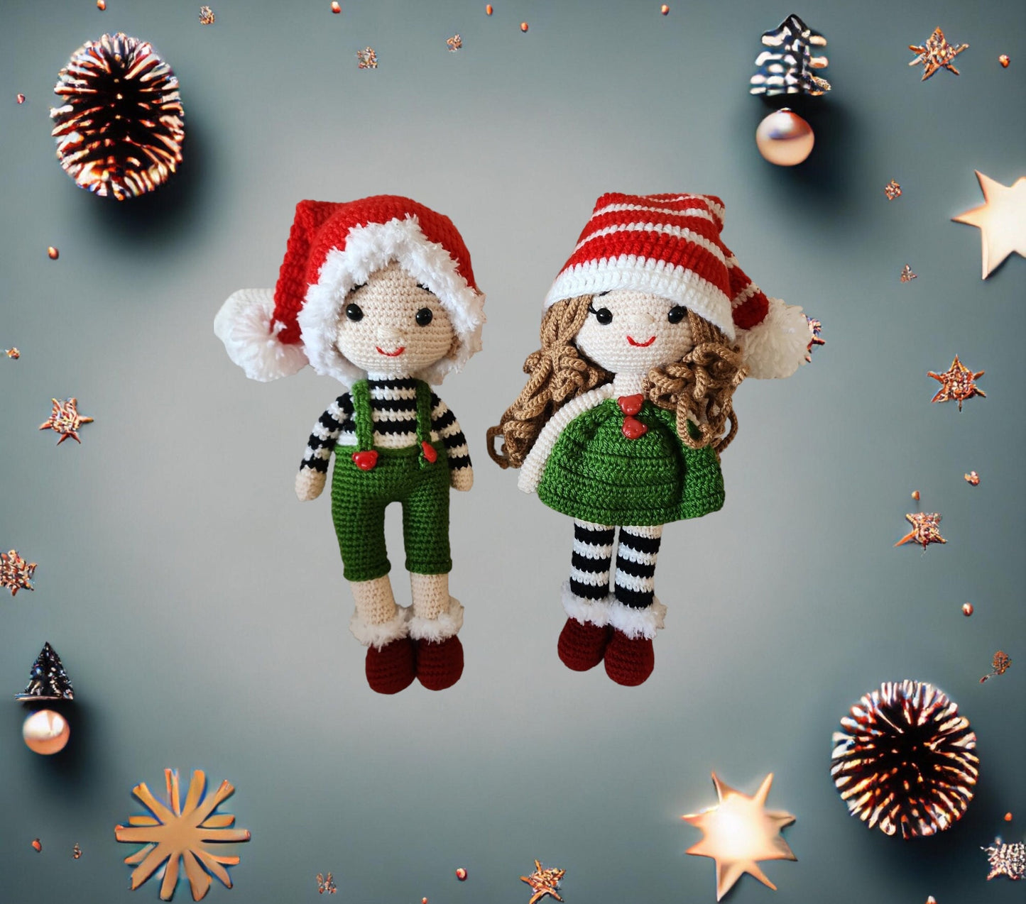 Christmas Twins Amigurumi  Dolls, Crochets Christmas Gift , Unique handmade