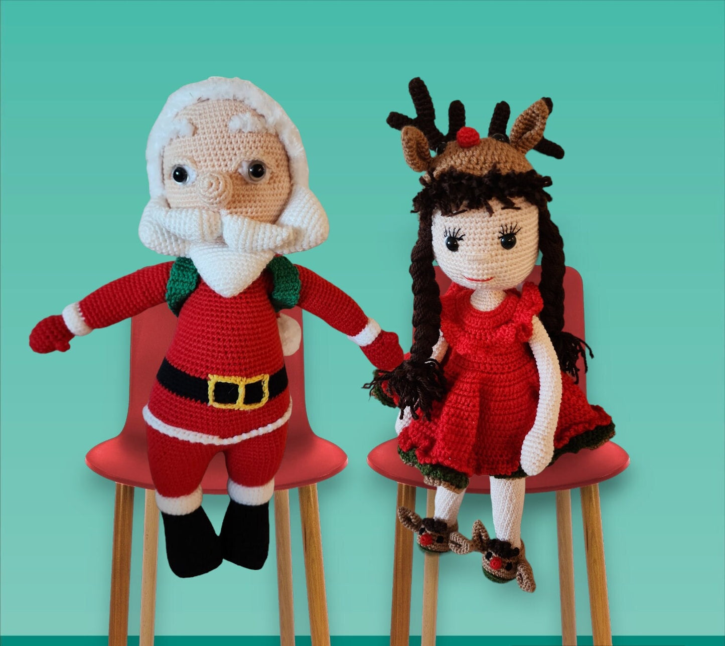 Christmas Amigurumi Girl Reindeer Dress| Reindeer Girl |Christmas Amigurumi | Red Dress Amigurumi Girl Doll