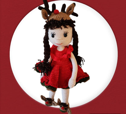 Christmas Amigurumi Girl Reindeer Dress| Reindeer Girl |Christmas Amigurumi | Red Dress Amigurumi Girl Doll