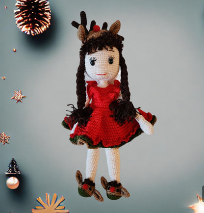 Christmas Amigurumi Girl Reindeer Dress| Reindeer Girl |Christmas Amigurumi | Red Dress Amigurumi Girl Doll