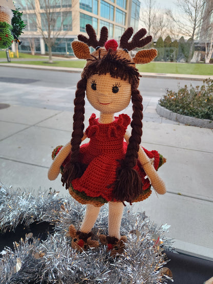 Christmas Amigurumi Girl Reindeer Dress| Reindeer Girl |Christmas Amigurumi | Red Dress Amigurumi Girl Doll