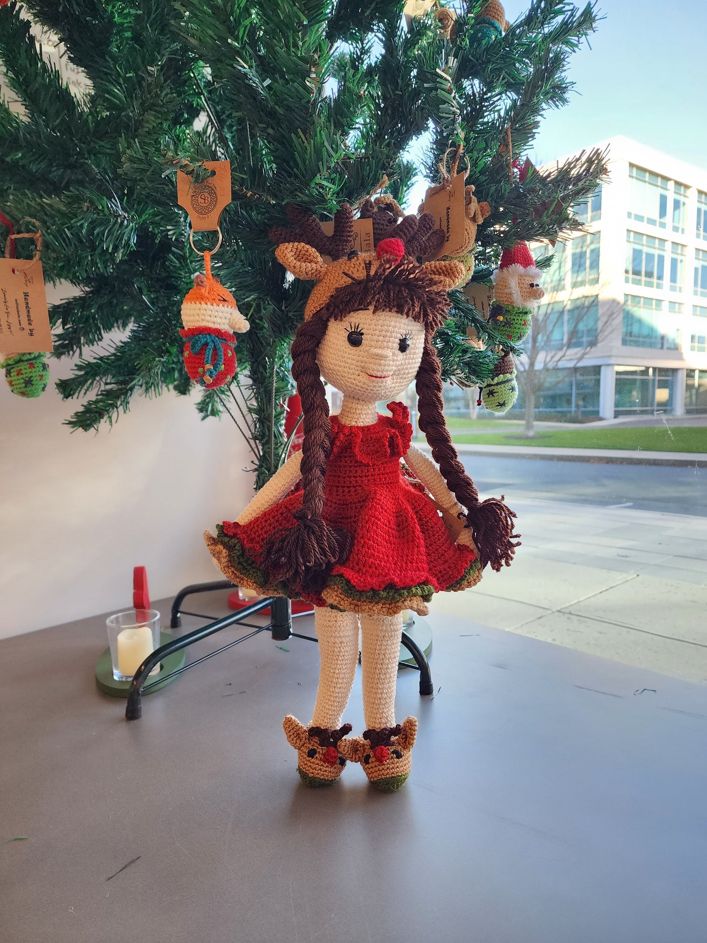 Christmas Amigurumi Girl Reindeer Dress| Reindeer Girl |Christmas Amigurumi | Red Dress Amigurumi Girl Doll