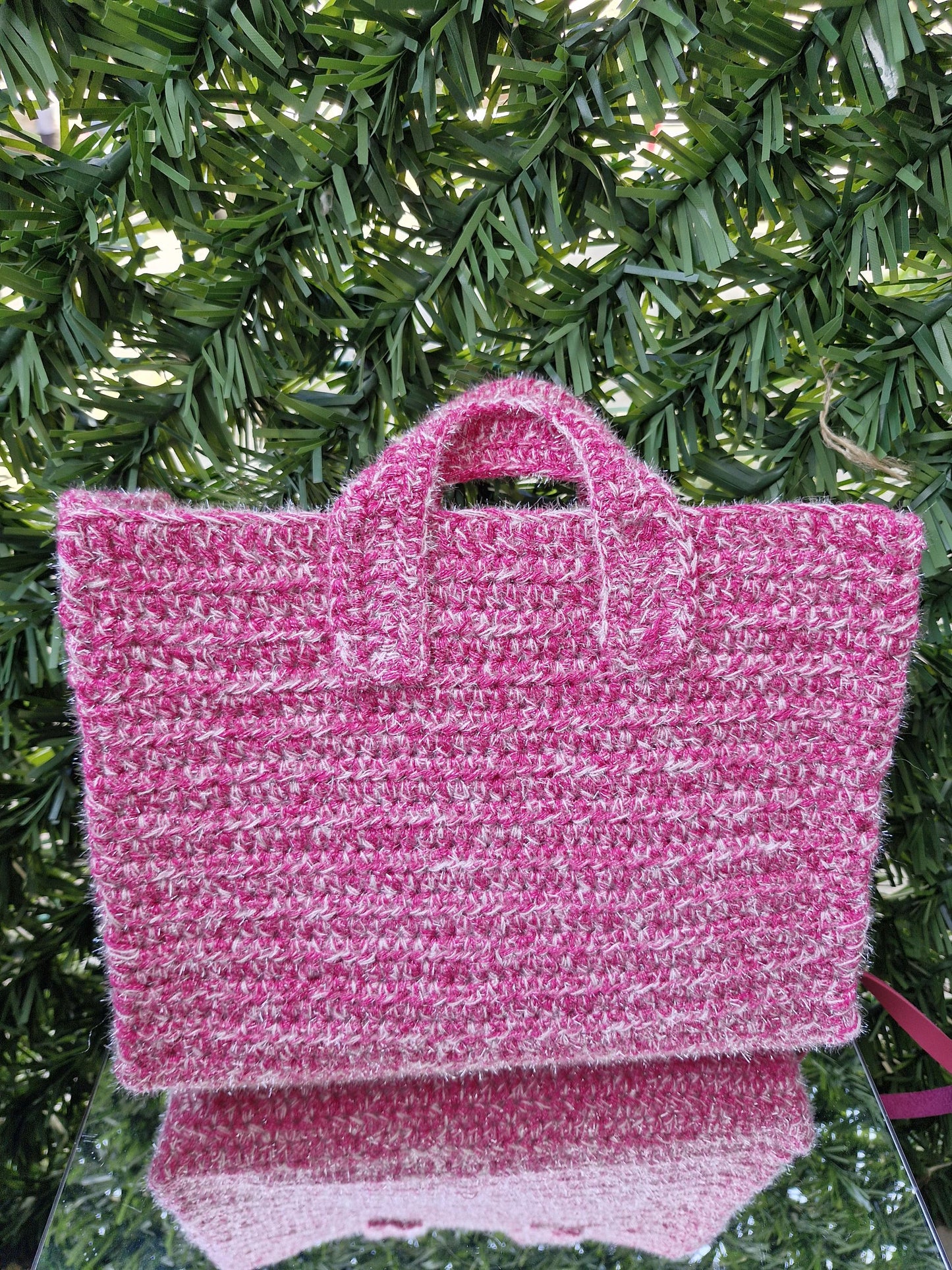 Chic and Versatile Glitter Yarn Handcrafted Bag with Leather Details | Elegant Winter Bags: Felt-Lined with Leather Accents | Handmade Bags