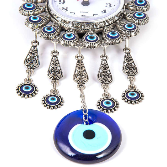 Evil Eye Wall Clock with Metal Detailing and Nazar Beads – Small