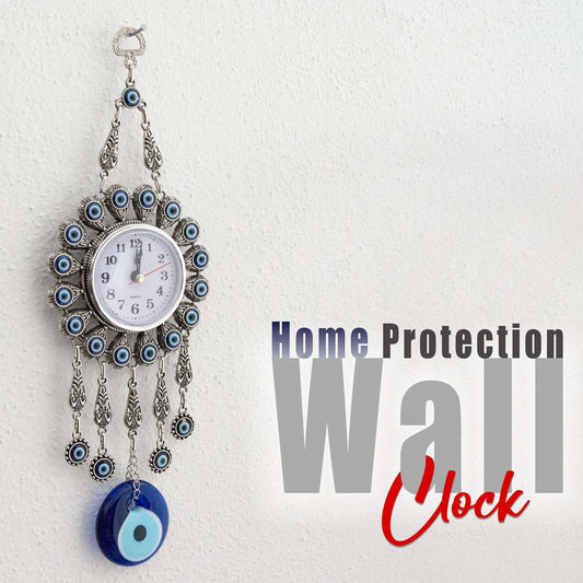 Evil Eye Wall Clock with Metal Detailing and Nazar Beads – Small