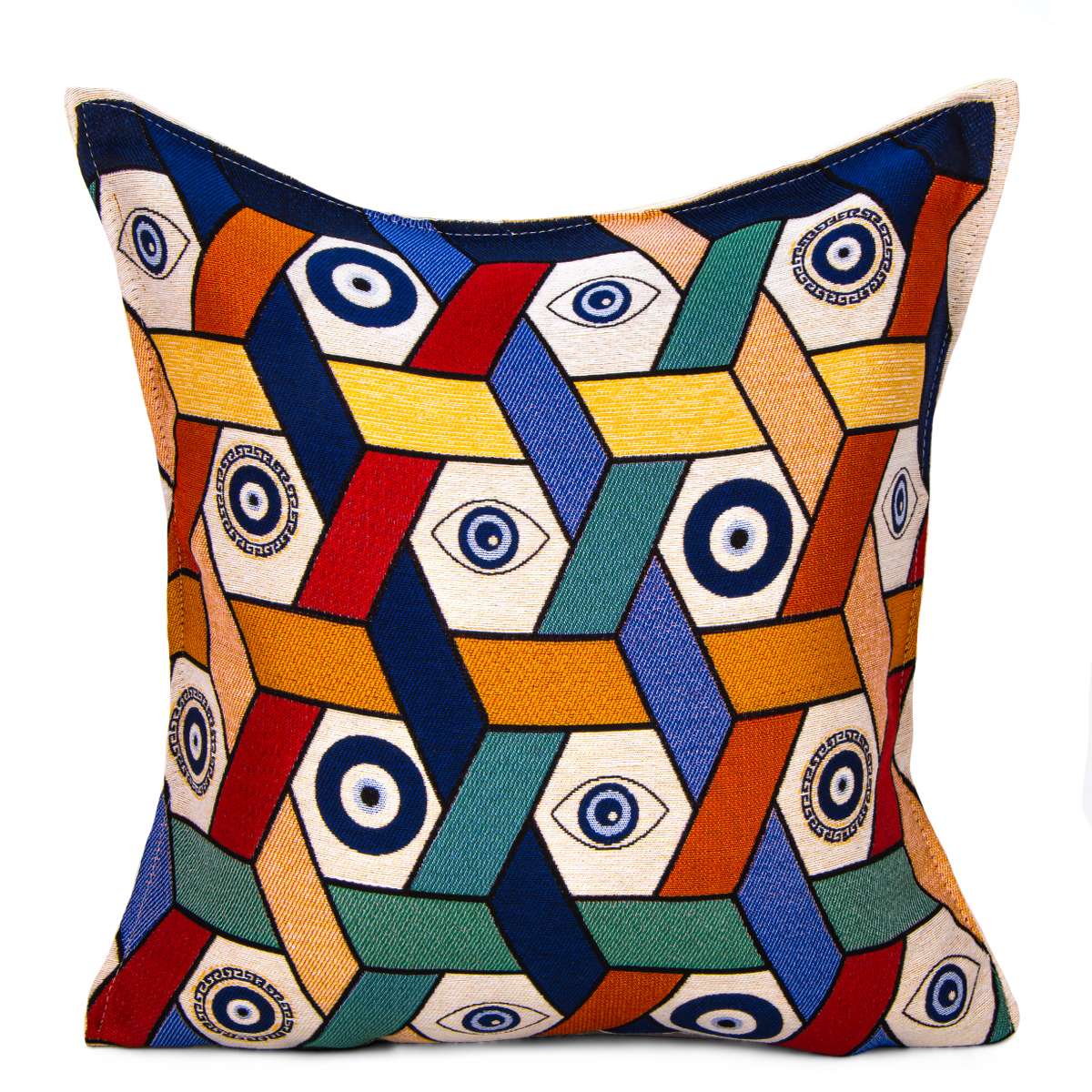 Evil Eye Woven Tapestry Pillow Cover – 18" x 18" Decorative Cushion Cover