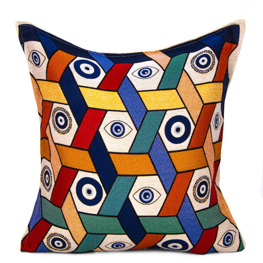 Evil Eye Woven Tapestry Pillow Cover – 18" x 18" Decorative Cushion Cover