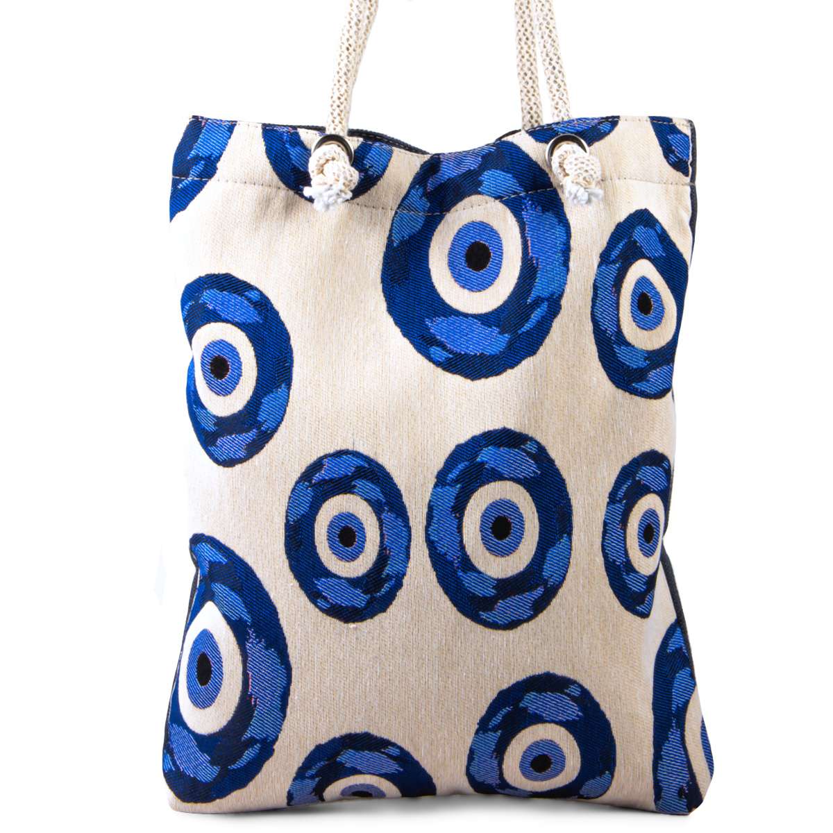 Turkish Evil Eye & Hamsa Tapestry Tote Bag – Woven Nazar Shoulder Bag