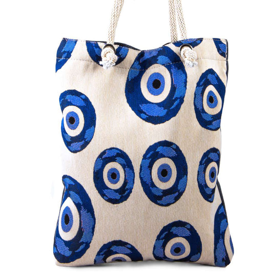 Turkish Evil Eye & Hamsa Tapestry Tote Bag – Woven Nazar Shoulder Bag