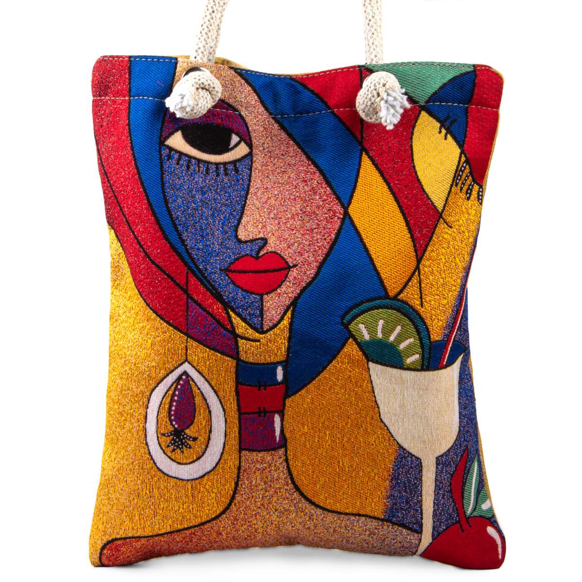 Artistic Woman Tapestry Tote Bag – Colorful Woven Art Shoulder Bag