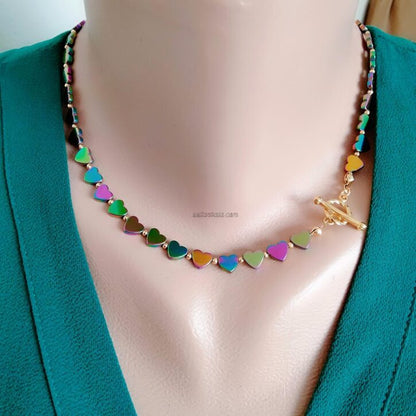 Rainbow Heart Hematite Necklace