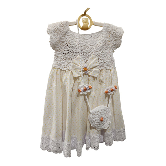 Crochet Girls Dress with Eyelet Lace
