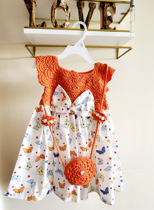 Handmade Butterfly Baby Dress | Crochet Summer Dress with Purse