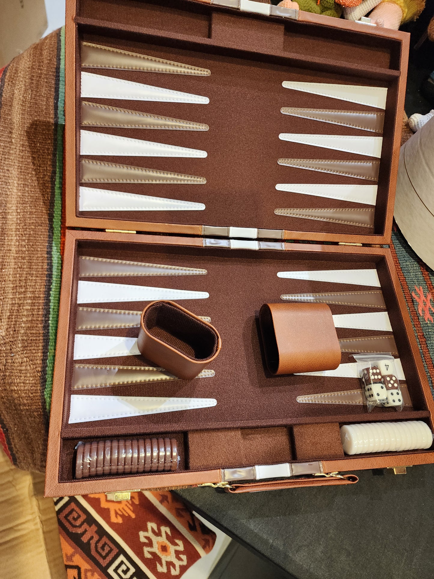 Backgammon set with leather case