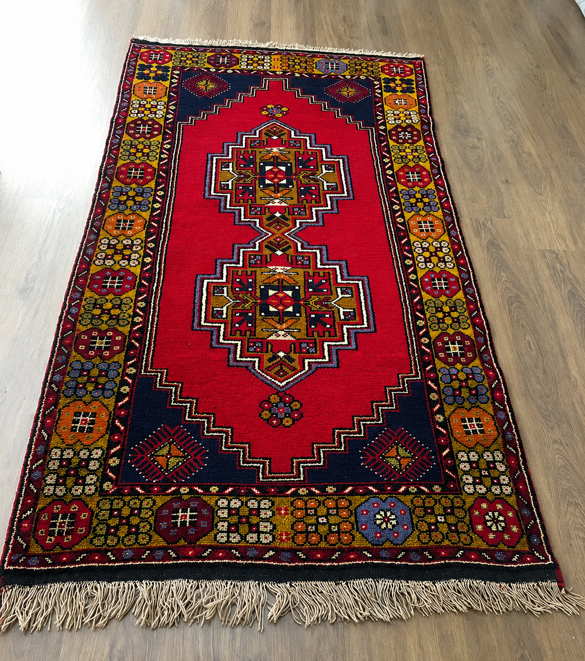 No:4  Vintage Isparta Turkish Rug-3.77x7.15 ft