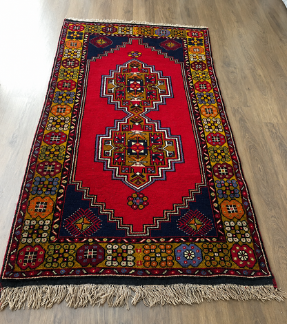 No:4  Vintage Isparta Turkish Rug-3.77x7.15 ft