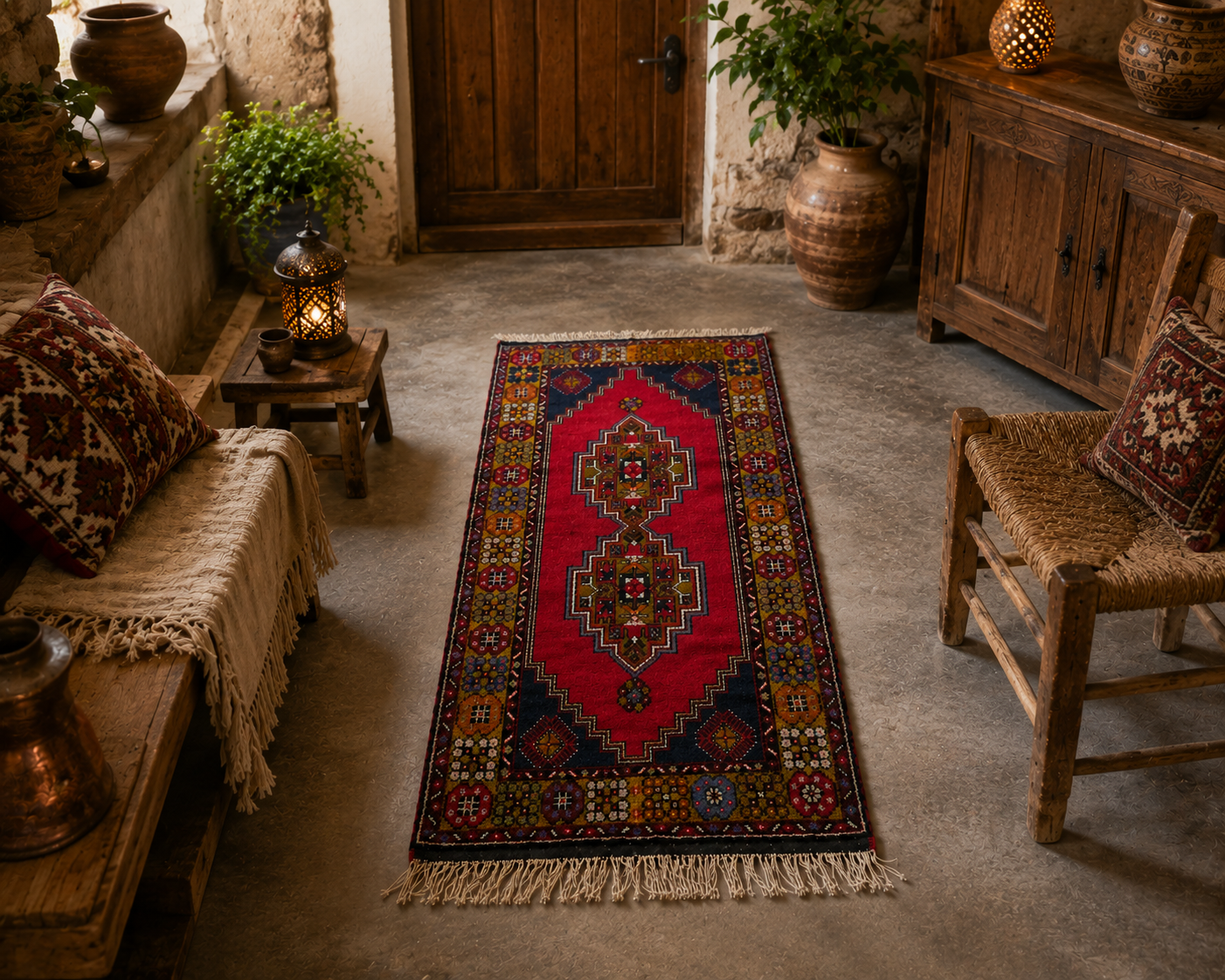 No:4  Vintage Isparta Turkish Rug-3.77x7.15 ft
