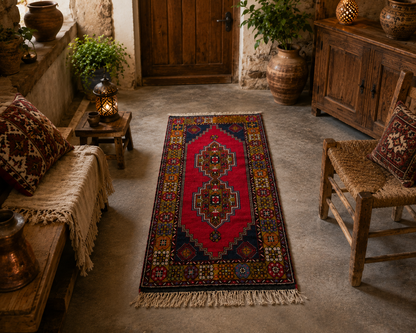 No:4  Vintage Isparta Turkish Rug-3.77x7.15 ft