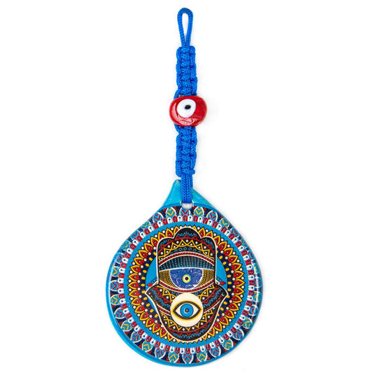 Handmade Ceramic Macrame Wall Hanging with Glass Evil Eye Bead