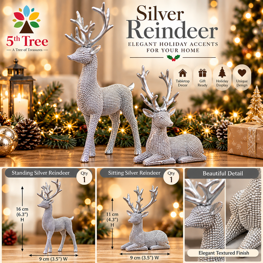 Silver Reindeer Figurines – Standing or Sitting | Elegant Christmas Decor