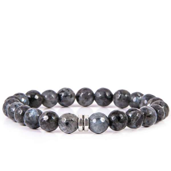 Faceted Spectrolite Natural Stone Bracelet | Gray Beaded Stretch Bracelet