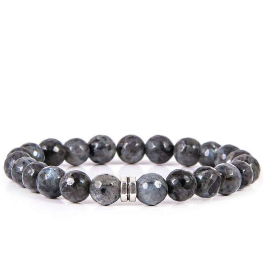 Faceted Spectrolite Natural Stone Bracelet | Gray Beaded Stretch Bracelet